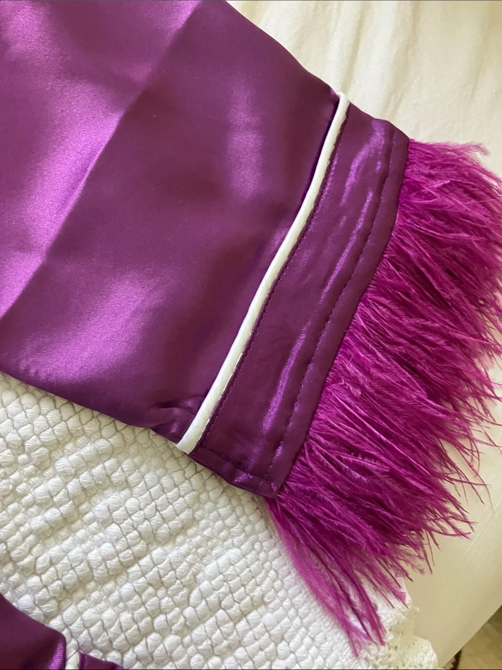 Lola + The Boys Purple Satin Pajama Set with Feather Trim